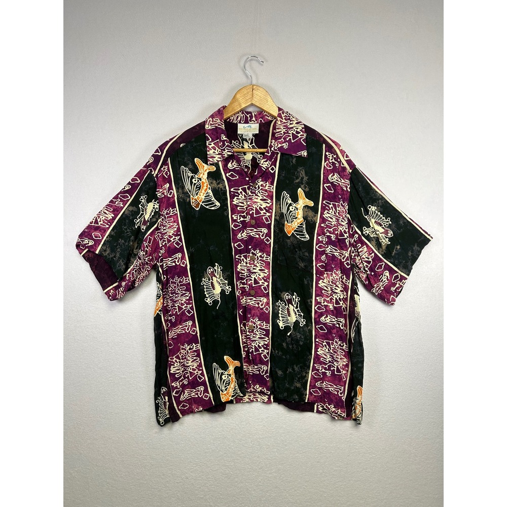 Mandalay Bay Resort Casino Hawaiian Aloha‎ Shirt Mens S Purple Fish Print Rayon